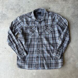 Fox Racing Shirt Mens XL Gray Black Plaid Flannel Long Sleeve Button Up EUC